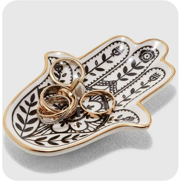 LIOUCBD Jewelry Trinket Ring Dish Ceramic Hamsa Evil Eye Hand of Fatima Holder Key Ashtary Trinket Plate Bowl Small Boho Home Decorative Cute Decor Jewelry Tray Dish Gift Mom Brithday