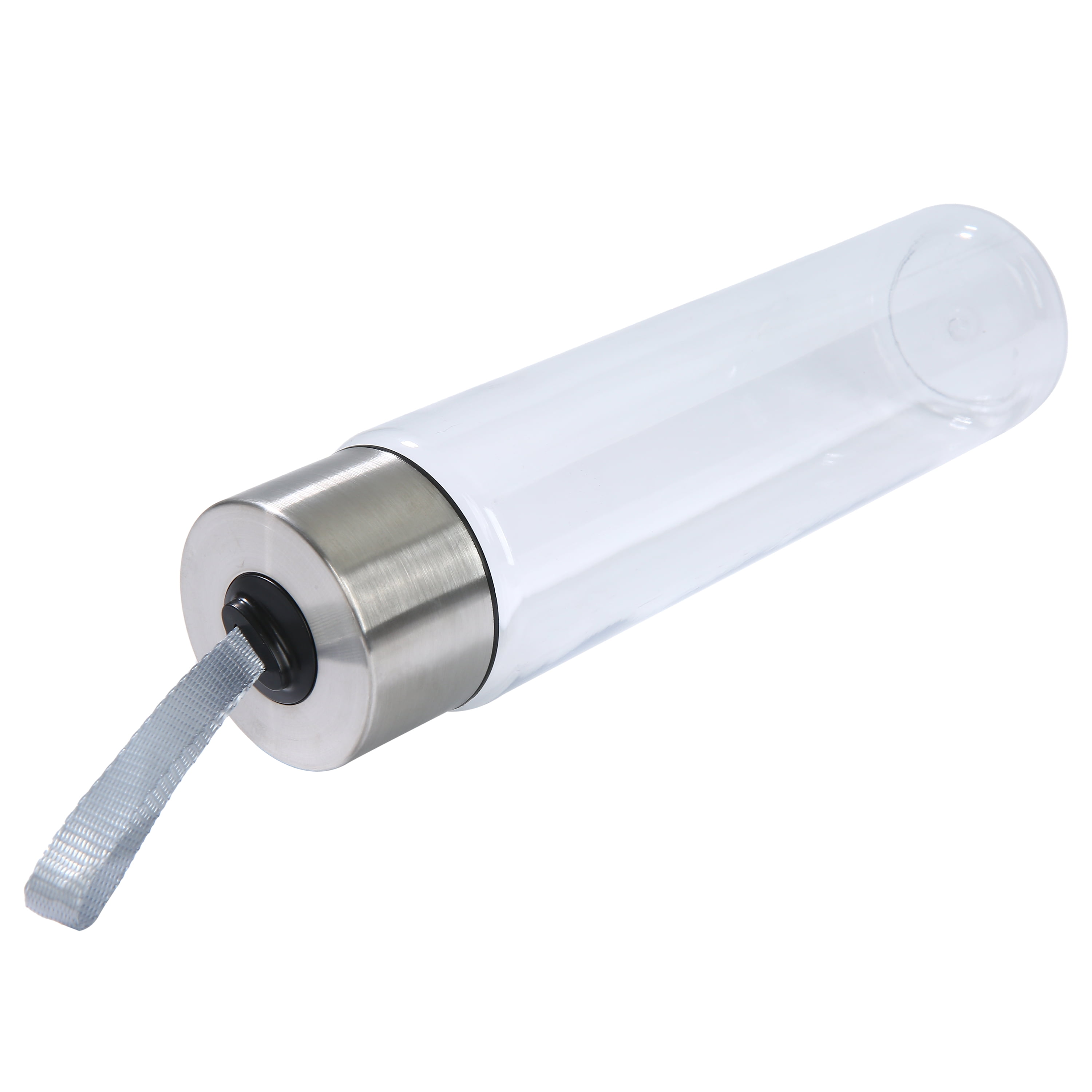 (6 pack) Mainstays 18 oz Clear Plastic and Stainless Water Bottle with Screw Cap Lid with Strap