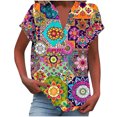 thumbnail image 1 of Camisetas de Manga Corta para las Mujeres Casual Impreso Botón Casa V-Cuello Camiseta Blusas, Poliéster, 1 of 8