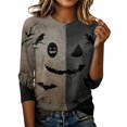 thumbnail image 5 of Womens Halloween Shirts Funny 3/4 Sleeve Tops Spooky Pumpkin Face Bat Printed Pullover Horror Crew Neck T Shirts Holiday Three Quarter Length Blouses, XL, 5 of 7