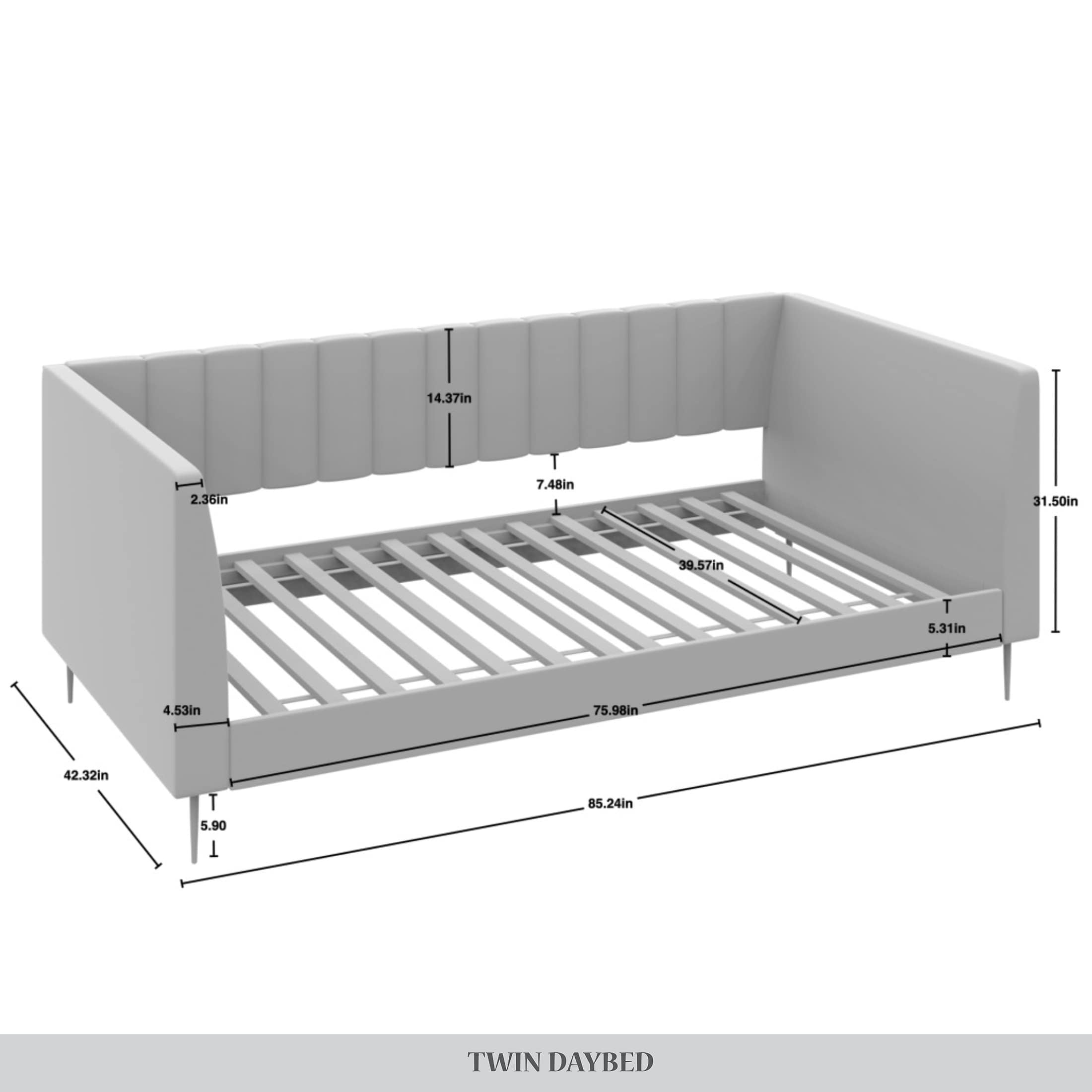 Castle Place Luxury Glam Velvet Upholstered Twin Daybed, Light Blue