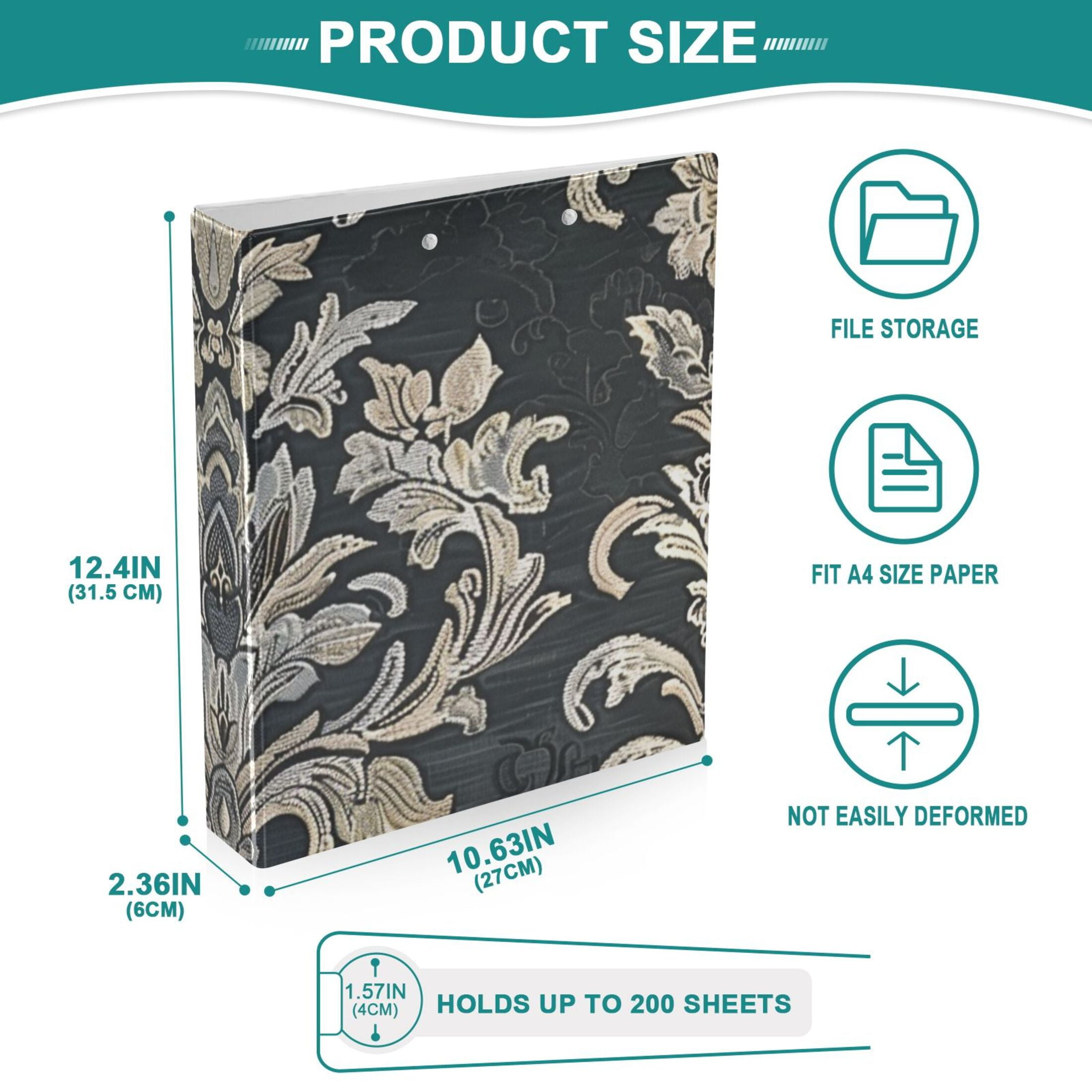 Retro Floral 3 Ring Binders 1.5 inch Hardcover File Folders with Interior Pockets A4 Size Organizer for School Office Hospital