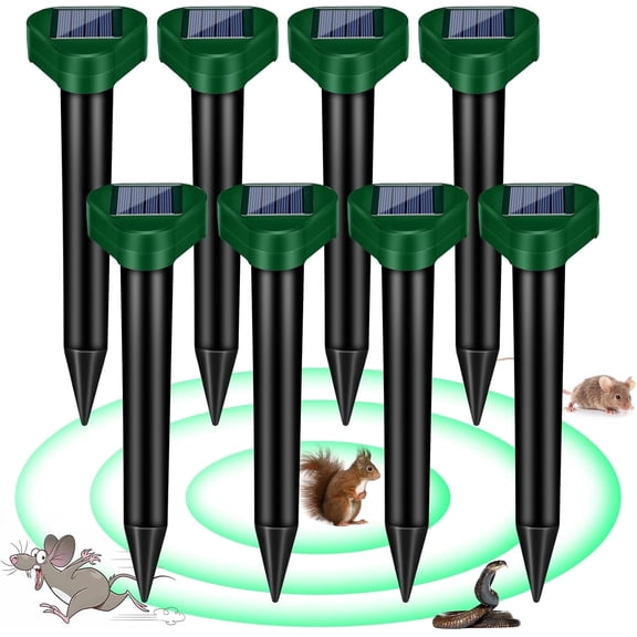 KingFurt 8 Pack Solar Mole Repellent Outdoor, Ultrasonic Mole Repellent Stakes for Lawn Garden Yard