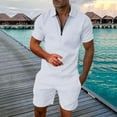 thumbnail image 2 of NAFUU Mens 2 Piece Outfits Men Casual Striped Two Piece Suit Zipper Short Sleeve Polo Shirts Drawstring Pocket Shorts Set Fashion Beach Outfits, 2 of 6