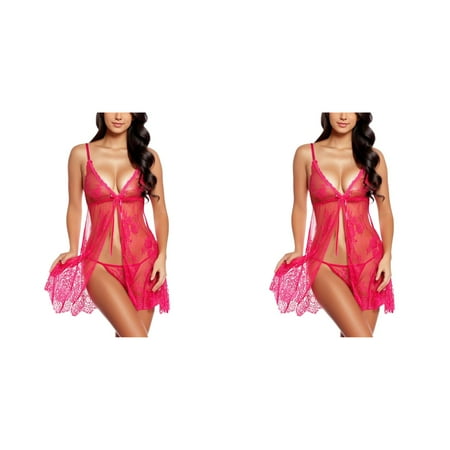 Wijhcboe 2 Pack Women plus Lingerie for Women plus Size Sexy Underwear Sleepwear Nightdress Sheer Bras for Women Sexy Front Closure Nightgown Lingerie Eyelash Lace Womens Christmas Lingerie Holiday
