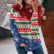 thumbnail image 2 of Sudaderas de cuello redondo de Navidad de manga larga para mujer, suéter holgado informal, blusa con estampado de Papá Noel y gato bonito Fridja FKASFK215, 2 of 6