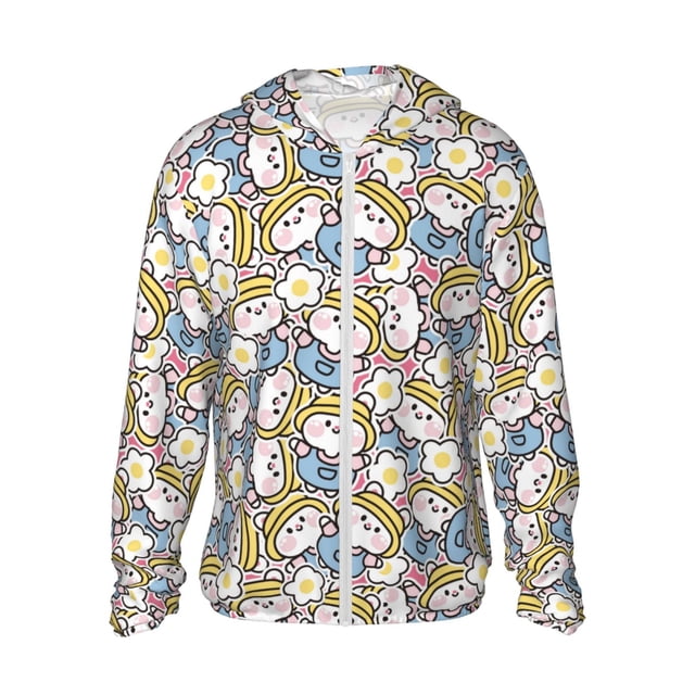 Saiise Cute Rabbit Pattern Sun Protection Hoodie for Men and Women, Lightweight Quick-Dry Windproof with Hood and Zip-XX-Large