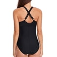 thumbnail image 4 of Women's One Piece Swimsuits Ruched Tommy Control Swimwear V Neck Sexy Back Crossover Swimming Bathing Suits, 4 of 7