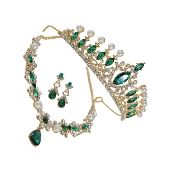 YongCo Jewelry Set Exquisite Crown Headpiece Necklace and Pendant Earrings for Woman