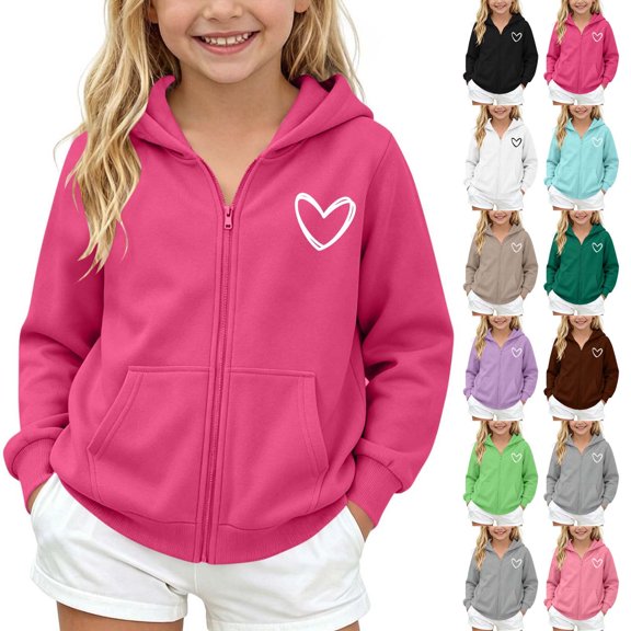 DJDLJWCJ Girls Zip Up Hoodie Fleece Lined Winter Warm Hoodies Solid Color Casual Jacket Hot Pink Size 5T