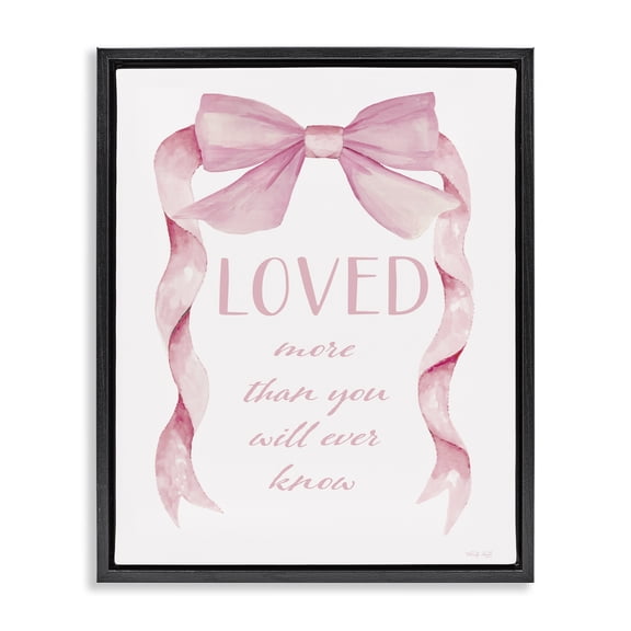 Stupell Industries Glam Loved More Sentiment Pink Ribbon Black Floating Frame Canvas Art, 17 x 21, by Cindy Jacobs
