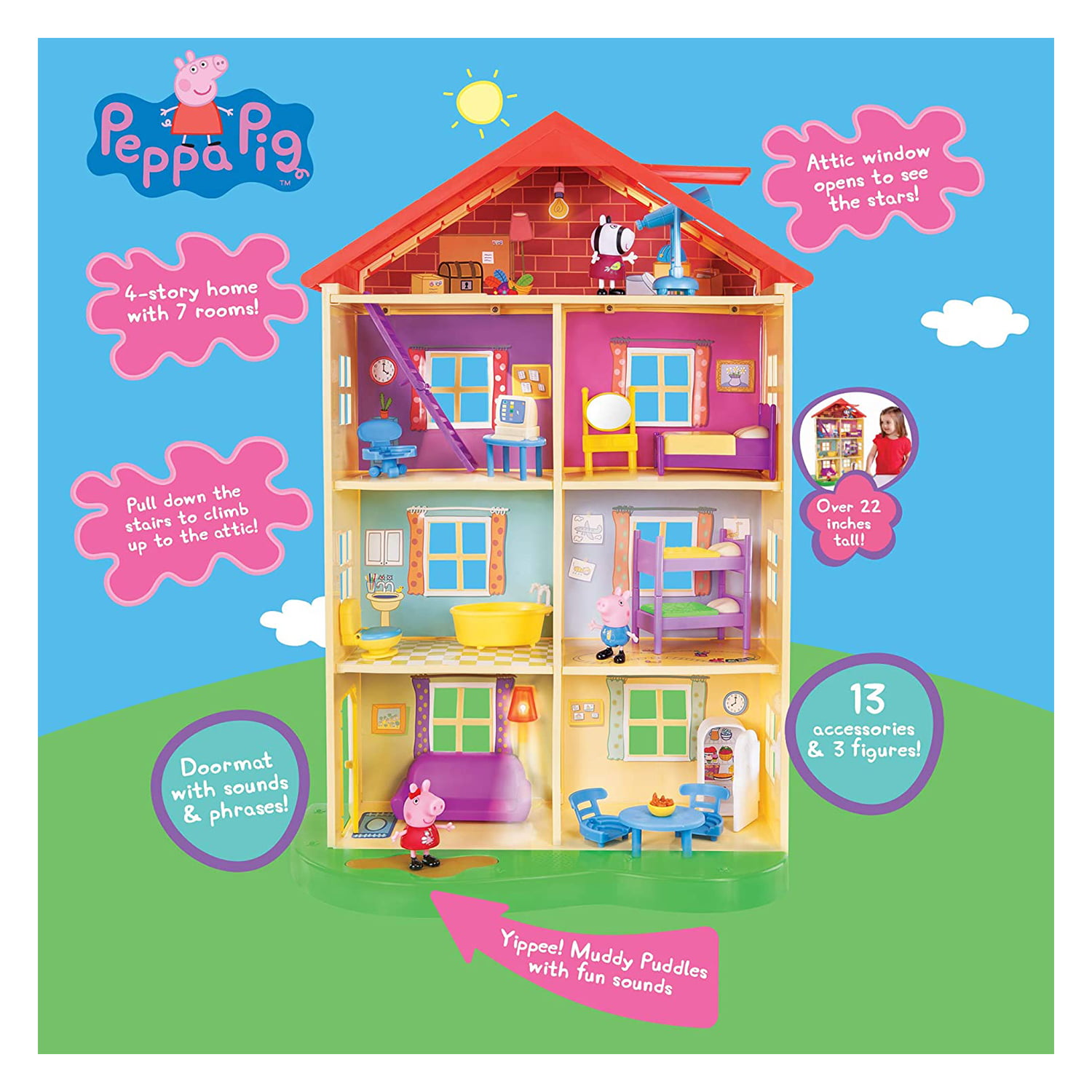 2003 Peppa Pig Large Family House 22.5 Playset w/lights, sounds