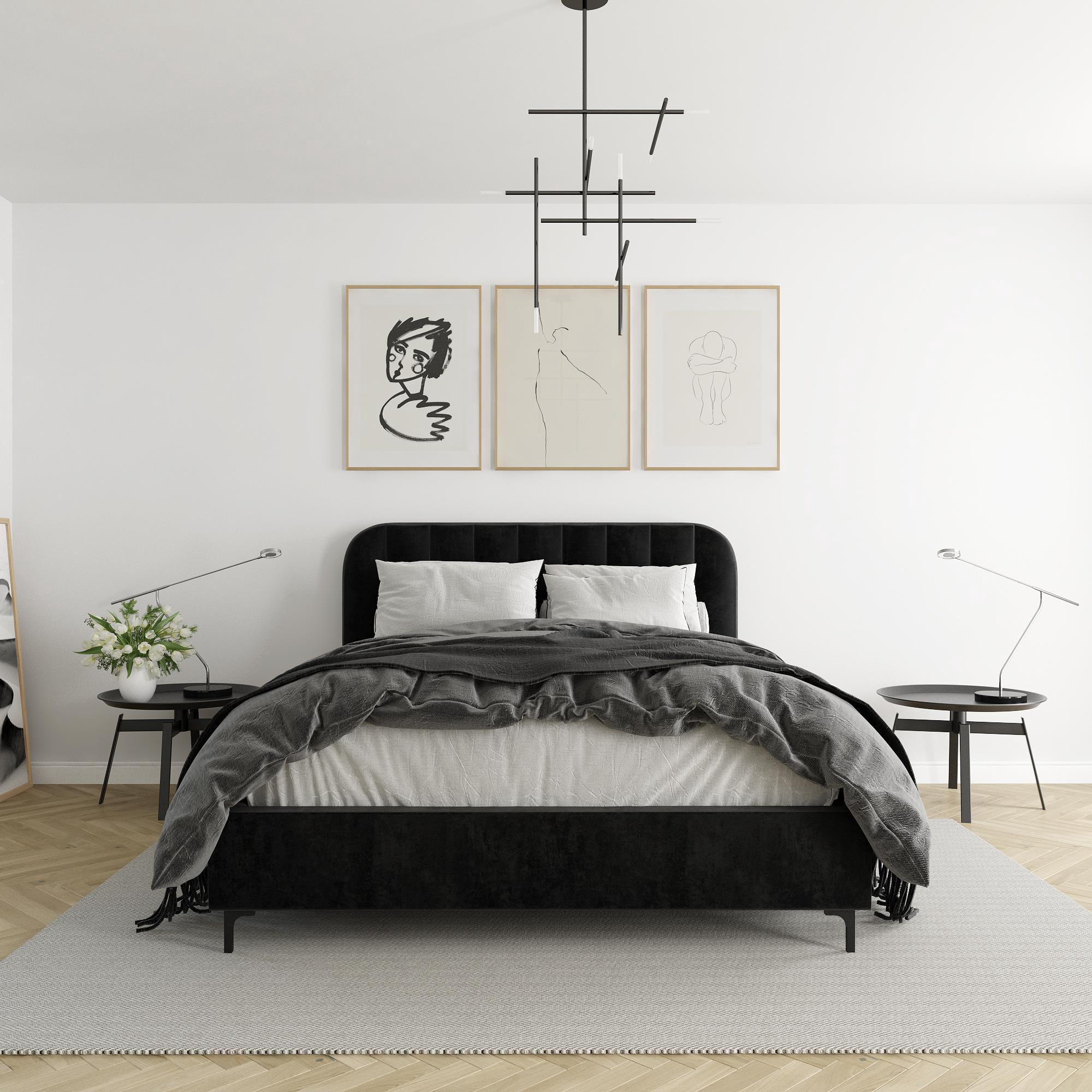 DHP Callie Upholstered Platform Bed, Queen, Black Velvet