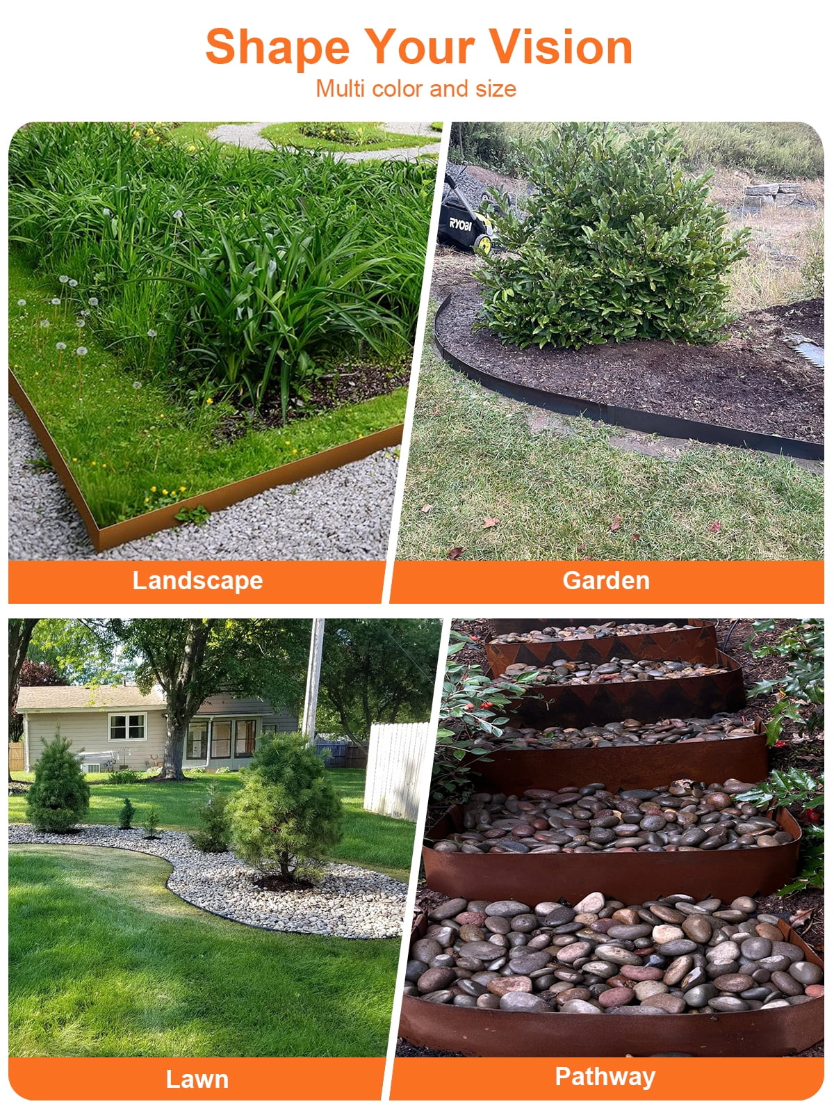 Vinci Landscape Edging Border, 40" L x 6" H 3Pack 10FT Total Rusted Corten Steel Garden Edging,Easy Installation,Sturdy Elegant Metal Lawn Broder for Flower Beds, Pathways, Paver Edges and Yard
