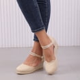thumbnail image 2 of Espadrilles for Women Wedge Sandals with Ankle Strap 2026 Summer Beach Vacation Casual Comfy Closed Toe Platform Heels Beige Size 7, 2 of 6