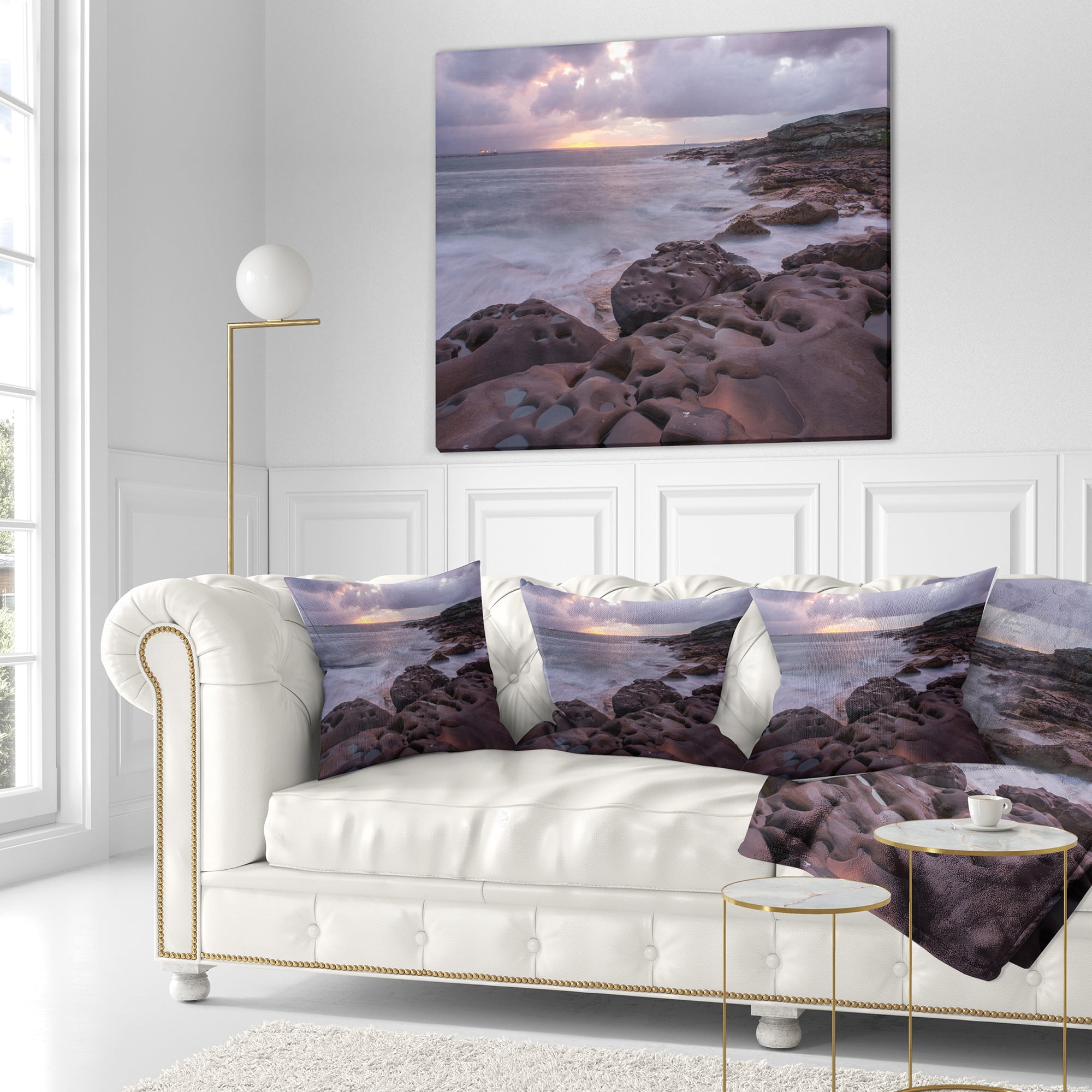 Designart Dark Australian Seashore with Large Rocks - Seashore Throw Pillow - 18x18