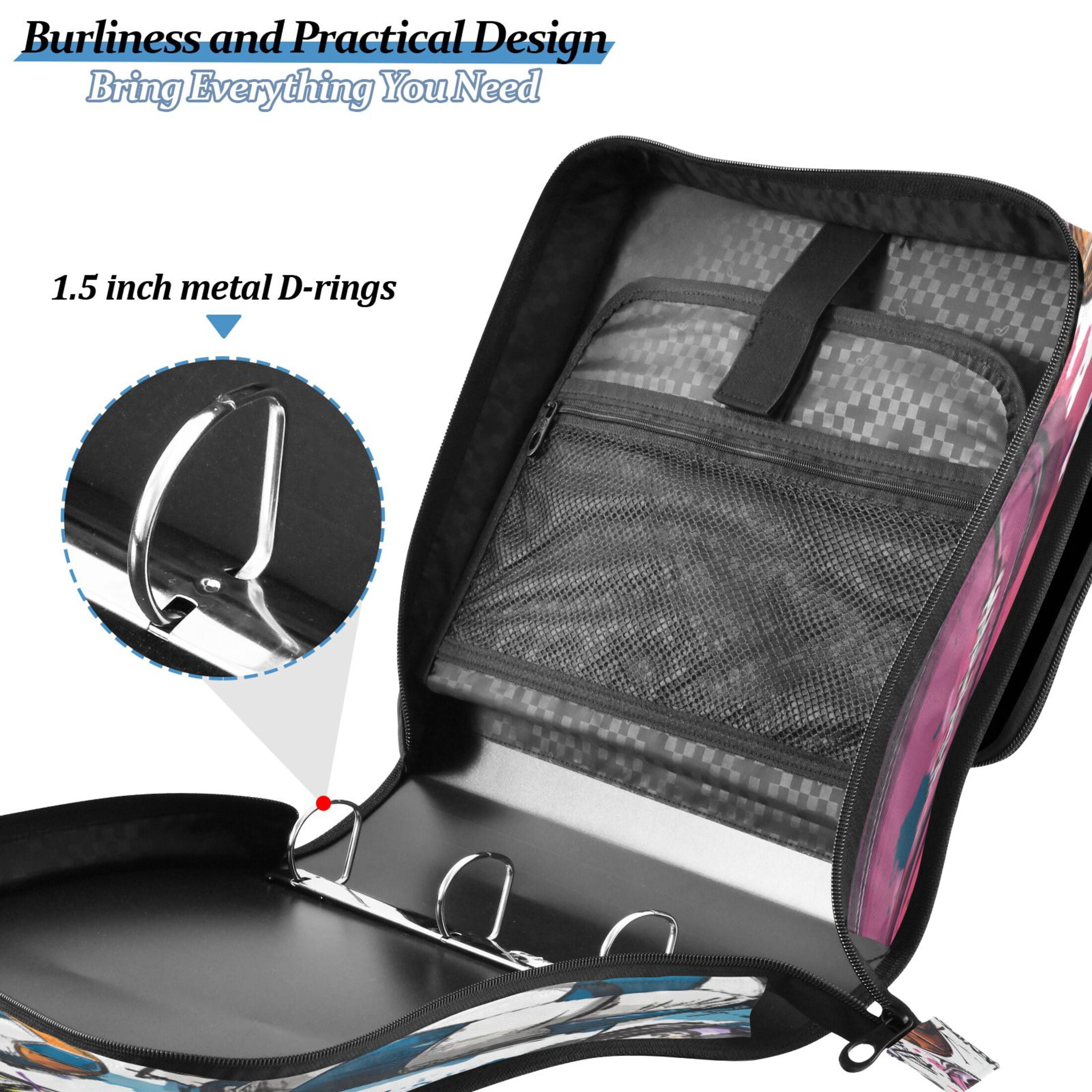DIXRUYEE Zipper Binder trapper keeper Documents Organized Colorful Street Art Sports Printed
