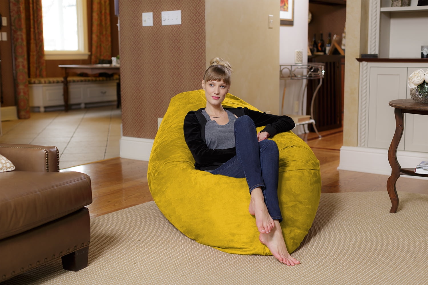 Chill Sack Bean Bag Pillow, Memory Foam Lounger with Microsuede Cover, Kids, Adults, 7.5 ft, Lemon