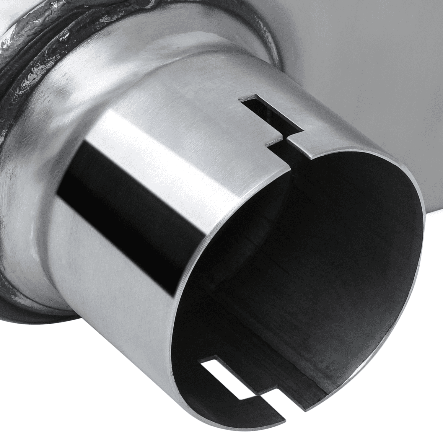 Magshion 2.25 Inch Inlet/Outlet 1 Pair Chambered Exhaust Muffler Straight-Through Stainless Steel Round Tip, Chrome