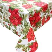 Holiday Poinsettias Easy-Care Printed Tablecloth (60" x 102" Rectangle, All Over)