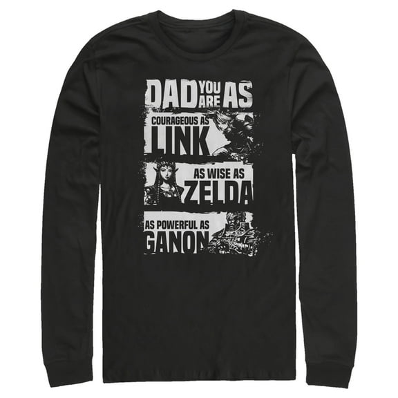 Men's Nintendo Zelda Dad You are Courageous Wise Powerful Long Sleeve Shirt Black 2X Large