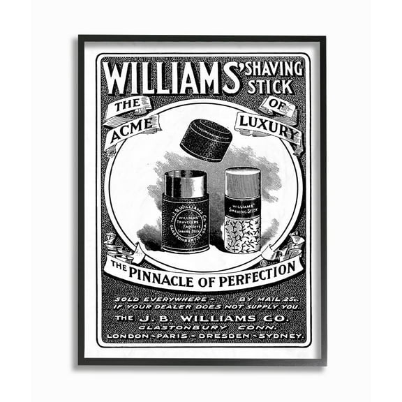 Stupell Industries Shaving Advertisement Vintage Black And White Design Graphic Art Black Framed Art Print Wall Art, 24x30, by The Saturday Evening Post