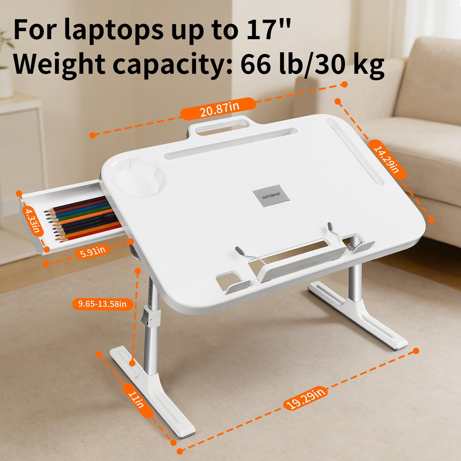Laptop Desk Bed Table Adjustable Lap Tray Portable Folding Couch With Bookstand & Storage Drawer Car Rear Seat Sofa Floor Stand For Adult Reading Writing Eating