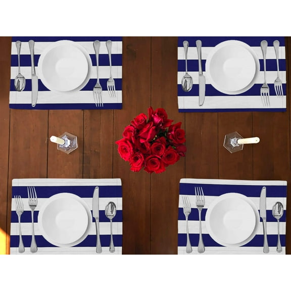 2" Wide Stripes Print Cotton Dinner Table Placemats Holiday Home Decoration 13" x 19" (Pack of 4)