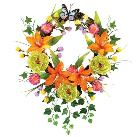 Wreath Front Door Bright Orange Lilies Cascading Wreath - Seasonal Window or Door Accent for Any Room in Home ()