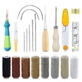 thumbnail image 1 of Kit de 22 herramientas de cuero para reparación de cuero, artesanías, hilo encerado de 8 colores, agujas de coser, tijeras, cinta métrica para coser zapatos de cuero, cuero suave, 1 of 5