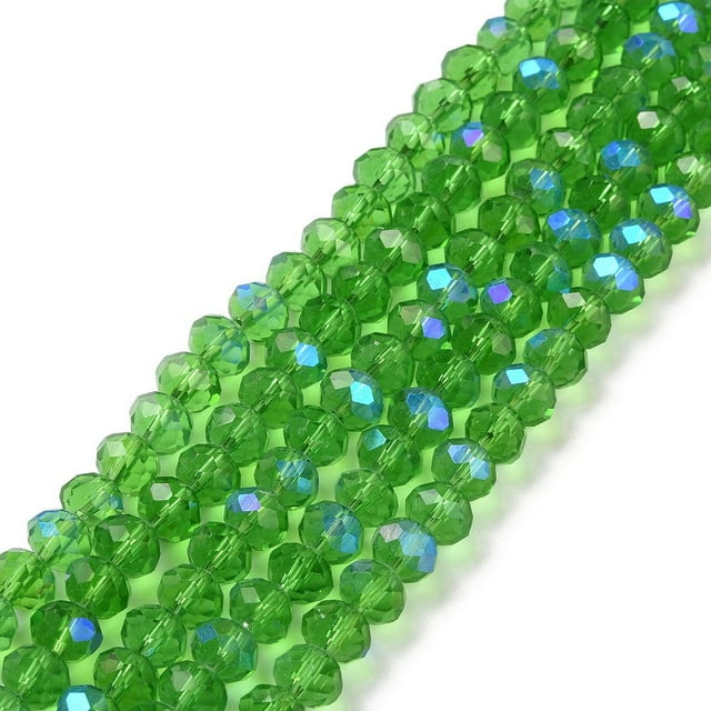Electroplate Glass Beads Strands Half Rainbow Plated Faceted Rondelle Medium Sea Green 8x6mm Hole: 1mm about 65~68pcs/strand 15.7~16.1 inch(40~41cm)