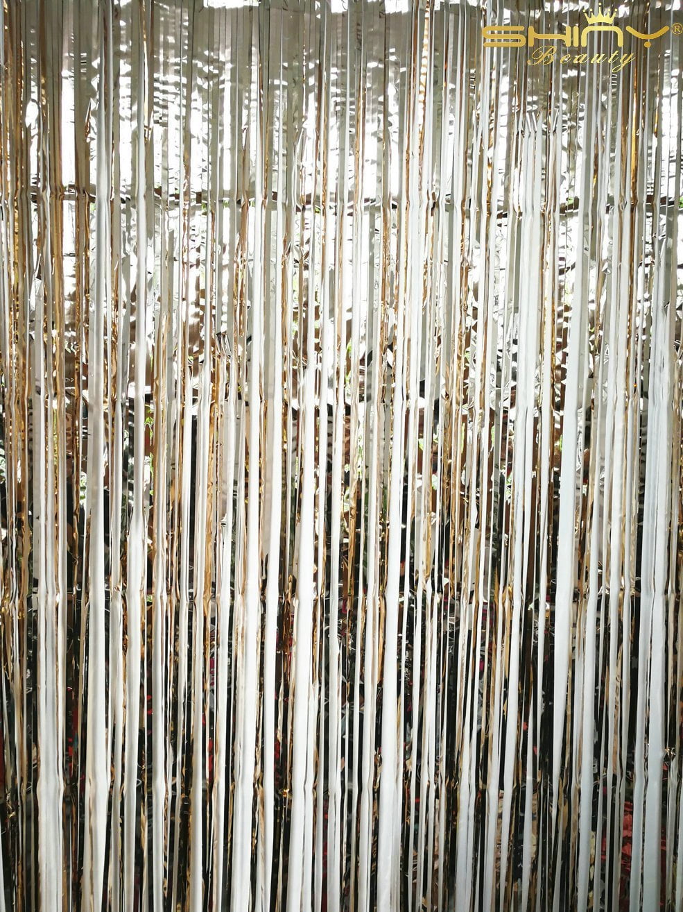 Tinsel Foil Fringe-Backdrop-12FTX8FT-Champagne Metallic Door Window ...