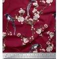 thumbnail image 3 of Soimoi Red Cotton Voile Fabric Floral & Paradise Whydah Bird Print Fabric by the Yard 42 Inch Wide, 3 of 3
