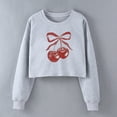thumbnail image 2 of Women's Crop Sweatshirts Fruit Cherry Print Cute Pullover Long Sleeve Tops for Teen Girls Short Blouses (S, Gray), 2 of 7