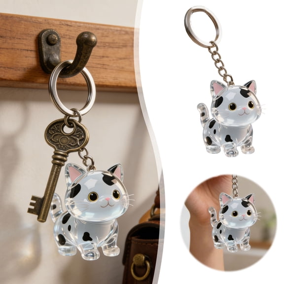 Cat Hair Memorial Keychain - Transparent Keepsake for Pet and Whiskers, Cute Cat Shaped Charm Pendant for Cat Lovers