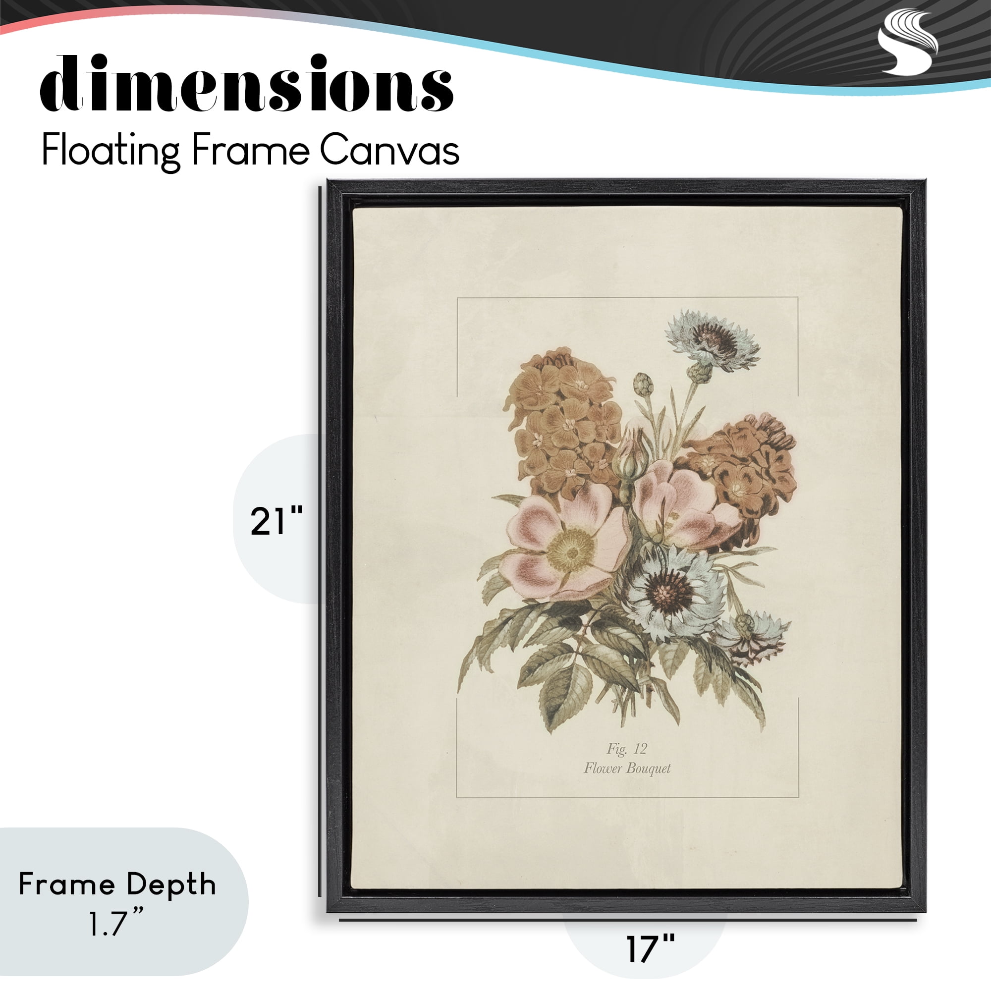 Stupell Industries Flower Bouquet Vintage Blossoms Black Framed Floater Canvas Wall Art, design by Dan Meneely