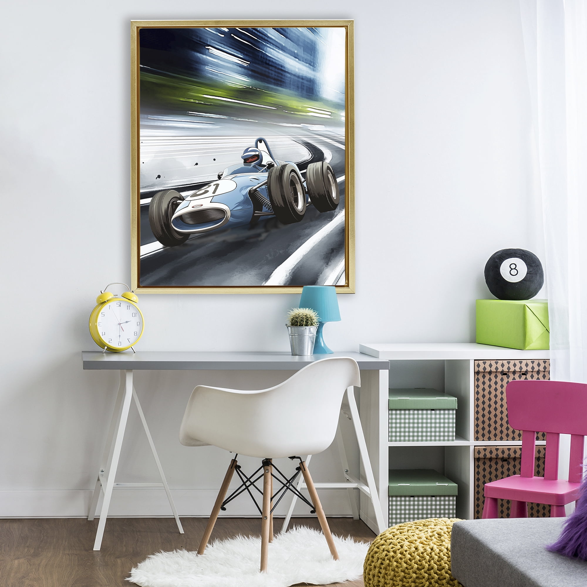 Stupell Industries Speeding Racecar Driver Gold Framed Floater Canvas Wall Art, design by Christine Simpson Art