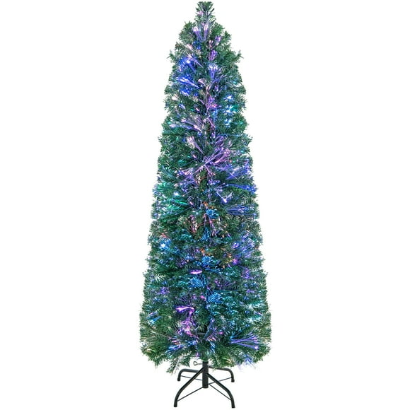 Patiojoy 5 FT Fiber Optic Artificial Christmas Tree Prelit Pencil Christmas Tree with 361 Branch Tips Foldable Metal Stand