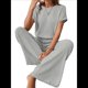 thumbnail image 3 of Traje Informal de Dos Piezas para Mujer, para Viajes y Vacaciones de Verano, con Corta y Pantalones Anchos. Gris XXL, 3 of 7