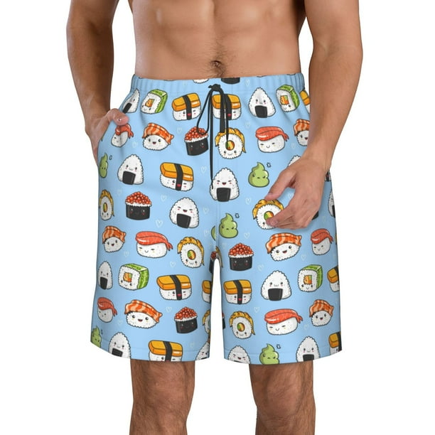 Balery Kawaii Sushi (2) Traje de Baño Estilo Hawaiano para Hombre, Shorts de Secado Rápido con Bolsillos-Large