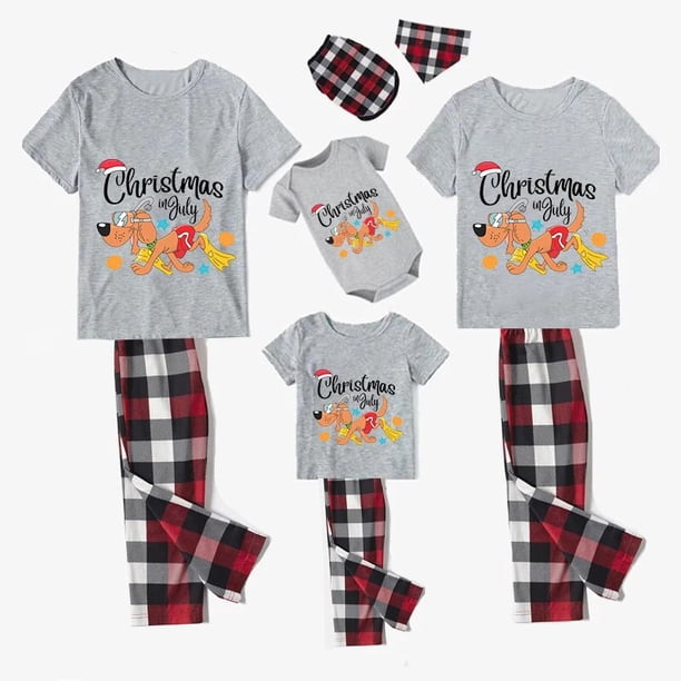 Pijamas familiares navideños a juego, conjuntos de pijamas grises para mascotas, Navidad en julio
