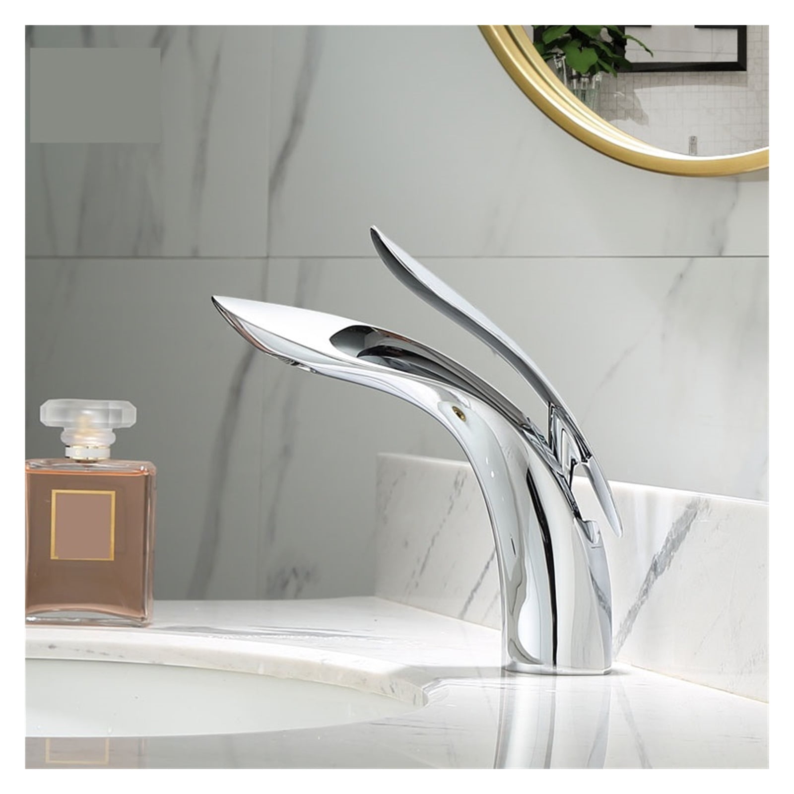Basin Faucets Elegant Bathroom Faucet, Hot And Cold Water Basin Mixer Tap, Golden Finish Brass Toilet Sink Water Tap White - Modern Design