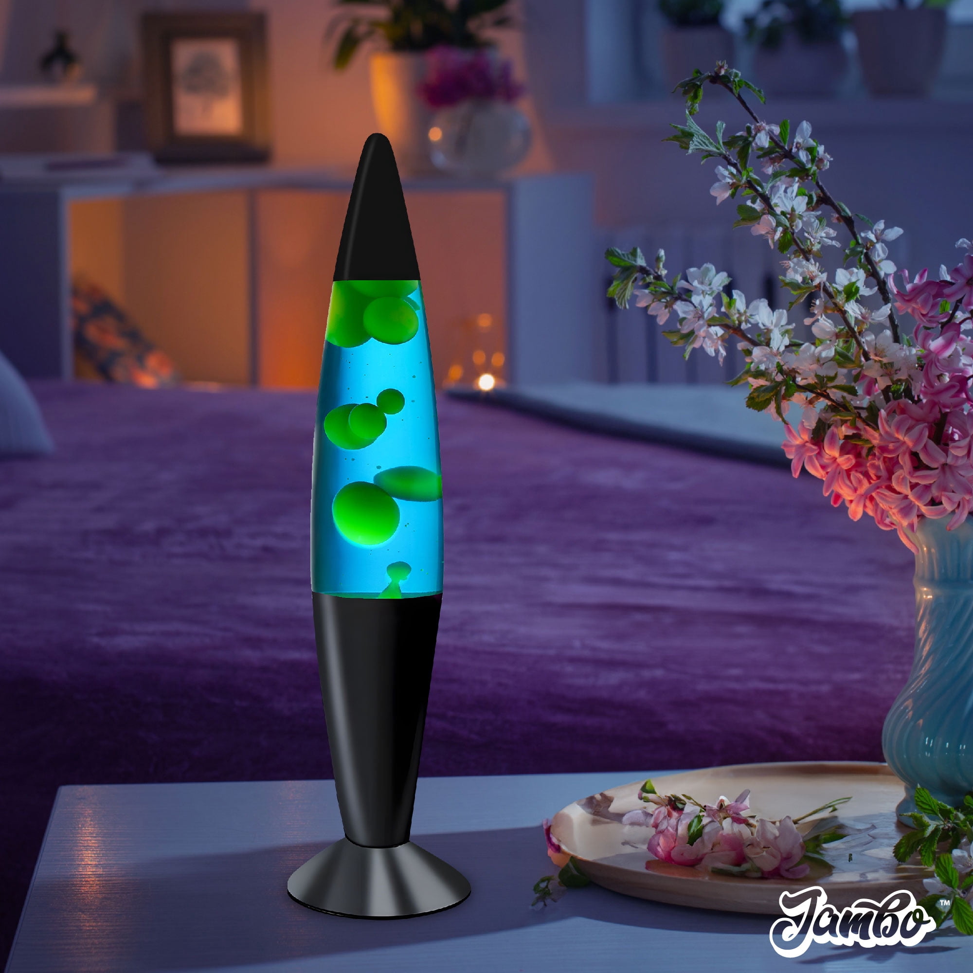 Jambo 16-Inch Liquid Motion Lamp – Blue Base With Blue & Silver Glitter, Calming Night Light For Home, Office, Or Bedroom
