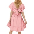 thumbnail image 3 of Eltusu Girls Dresses, Short Sleeve Bow Fashion Crew Neck Summer Dress Watermelon Red Size 10-11 T, 3 of 9