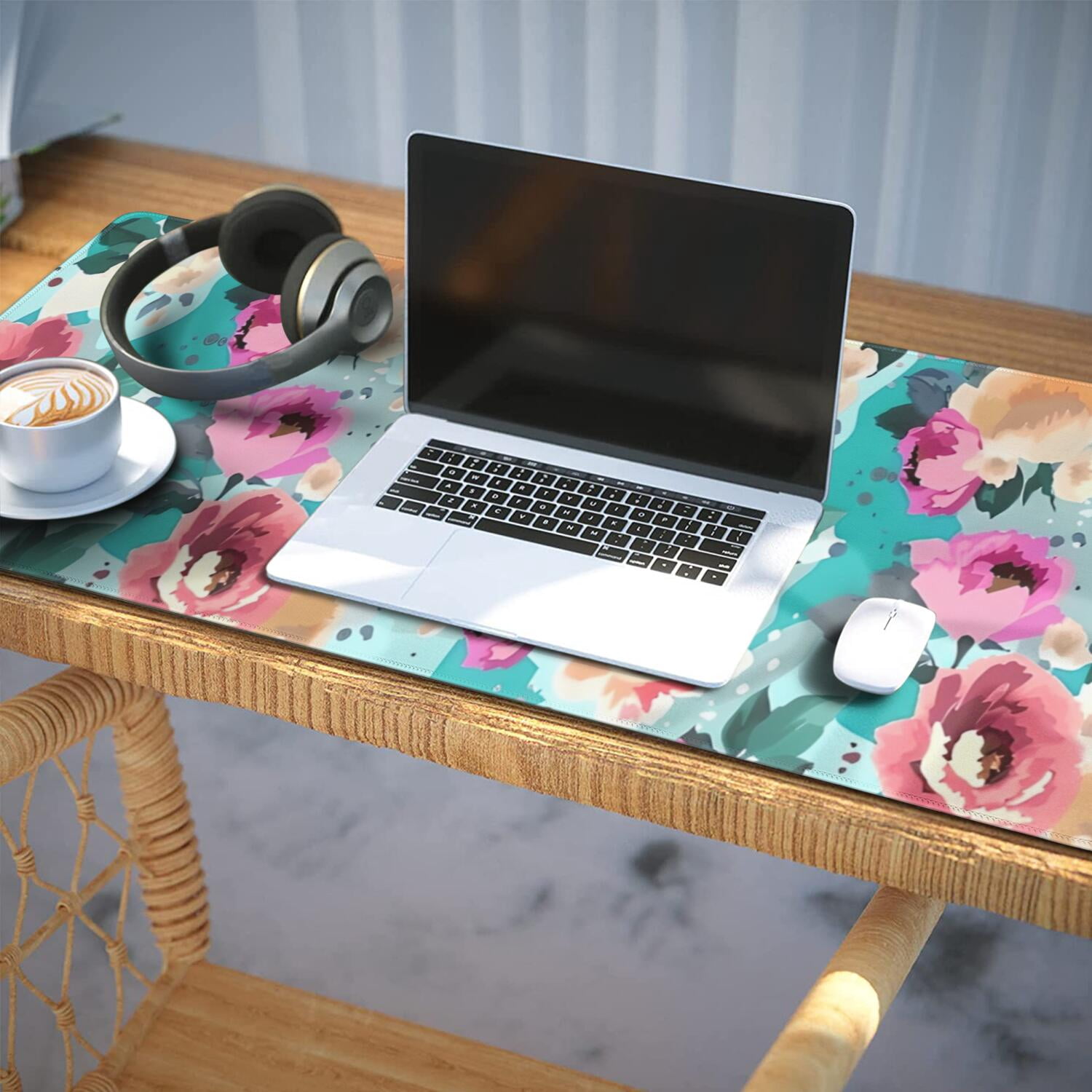 Long Mouse Pads for Desk,Pioneer Flower Floral Print Pattern Desk Mats on Top Of Desks, Desk Mouse Pad Extra Large with 3mm Non-Slip Base and Stitched Edge for Gaming,Office,Work,Home 35.4"x15.7"