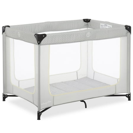 Dream On Me Zoom Portable Playard in Light Grey, Lightweight, Packable and Easy Setup Baby Playard, Breathable Mesh Sides and Soft Fabric - Comes with a Removable Padded Mat Light Gray
