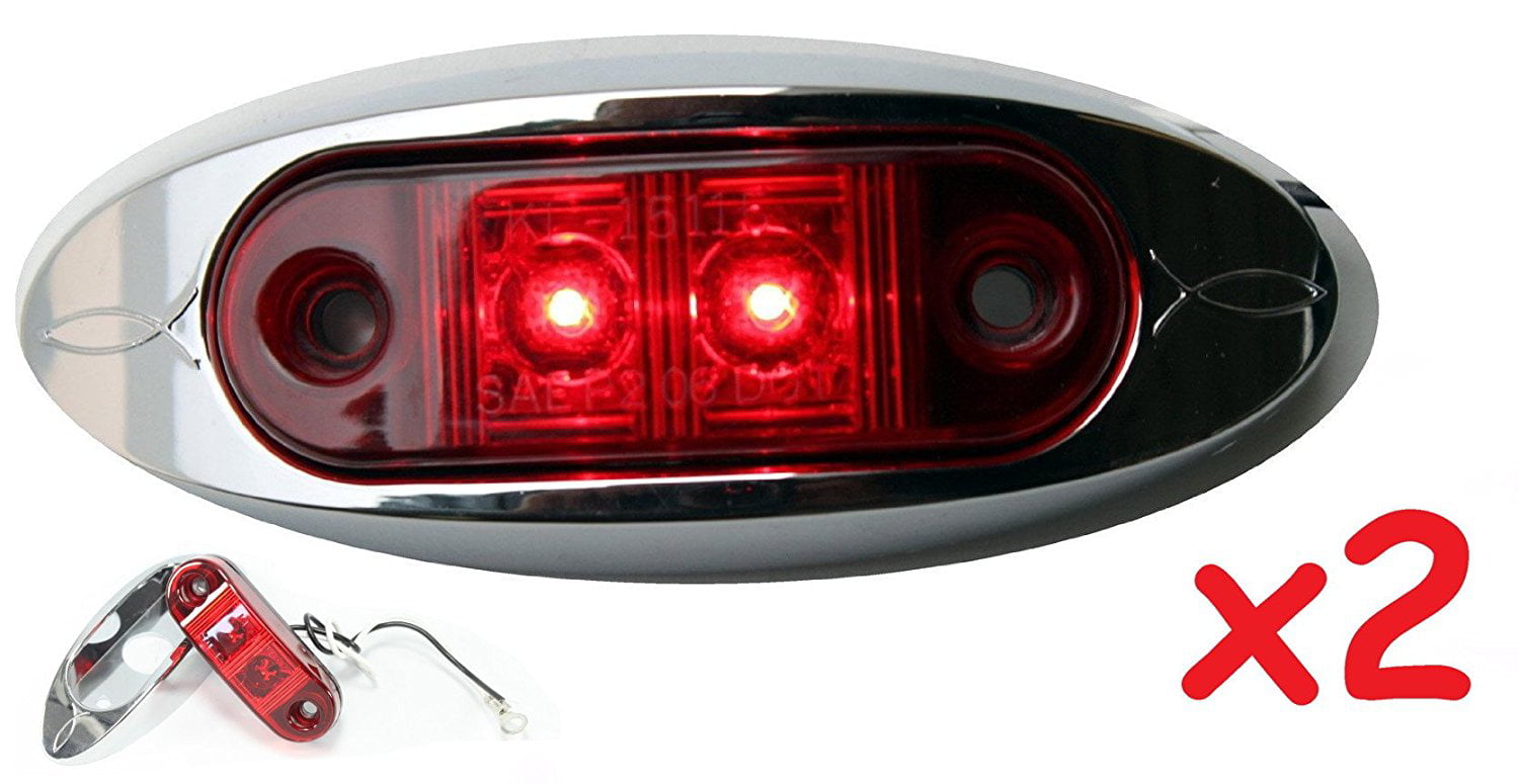 Truck & Trailer LED Oval Amber Marker Light Pair Chrome Bezel