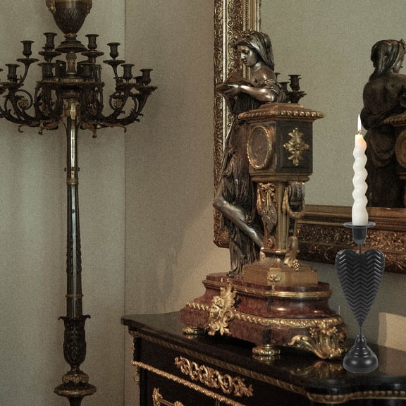 TABLZONE Black Vintage Metal Candle Stick Holder Decorative Retro Table Centerpiece