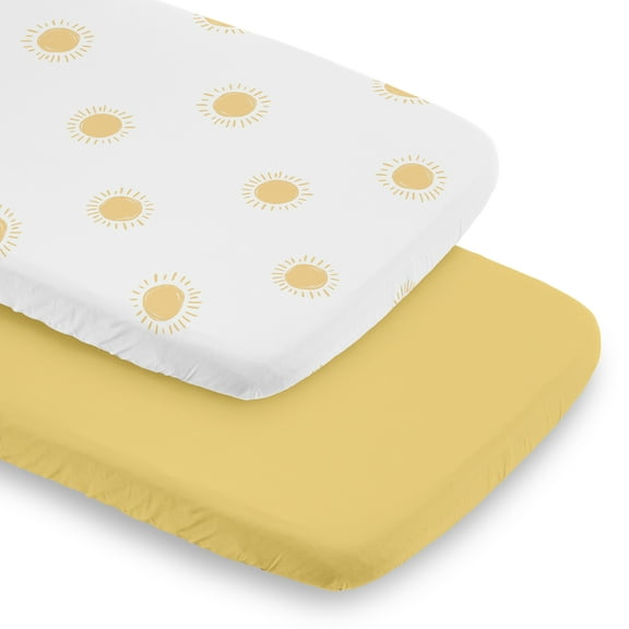 Sweet Jojo Designs Boho Sun White and Mustard Yellow Boy, Girl, Unisex/Gender Neutral Baby Bassinet Fitted Sheets Set 2 Piece