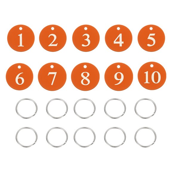 10PCS Number Tags 1-10, Number Key Tags Aluminum Numbered Tags Metal Key Tags Keychain with Key Rings for Organizer Field Sales Hangers Clothes Labels ID Tag, Orange